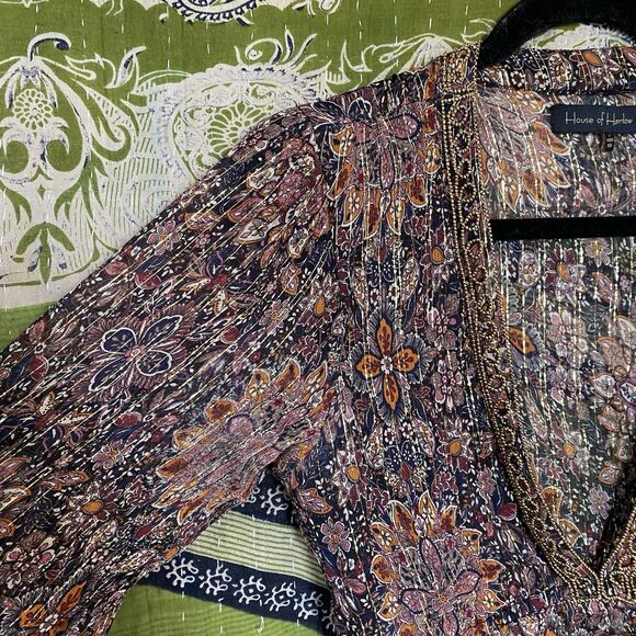 House of Harlow x Revolve Rust Floral Marella Metallic Cropped Blouse Size Small - Picture 4 of 16